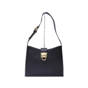 Salvatore Ferragamo Hobo Bag Leather Black Gancini Shoulder